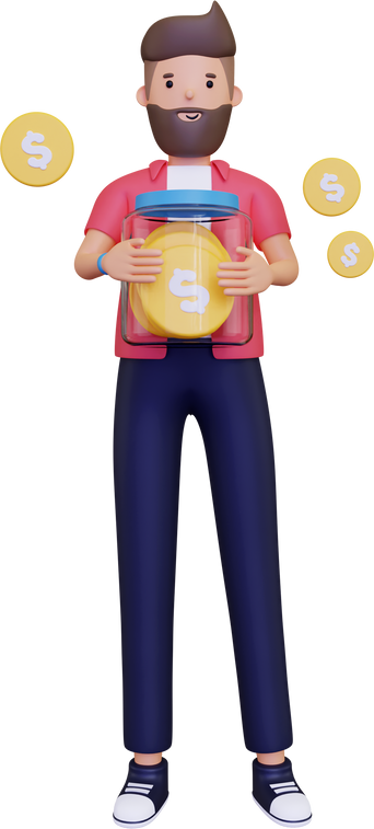 Man saving money 3D Illustration